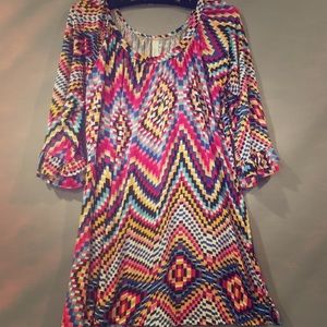 Multi colored ruffle sleeve tunic